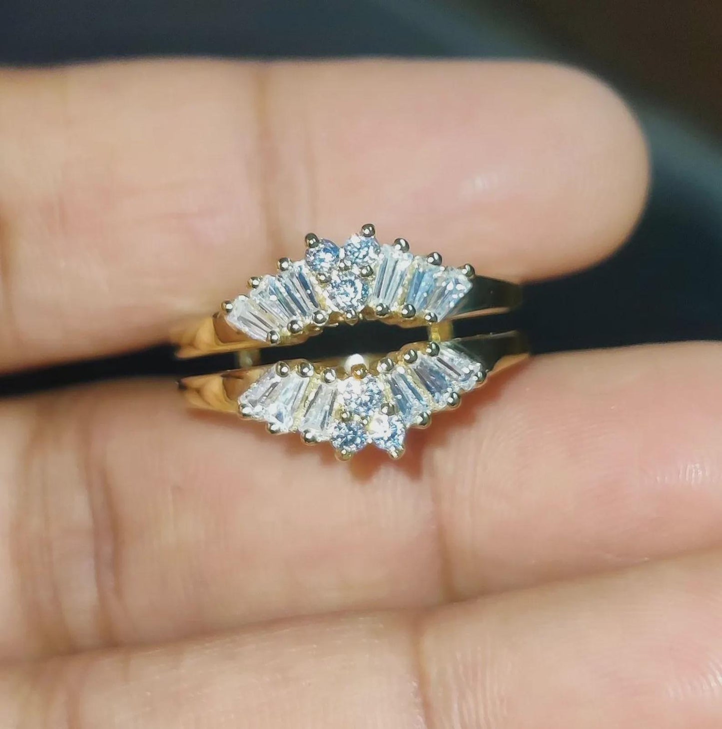 2Ct  Baguette Cut Simulated Diamond Anniversary Ring 14K Yellow Gold Finish 925 Silver Enhancer Guard Engagement Ring Gift For Party