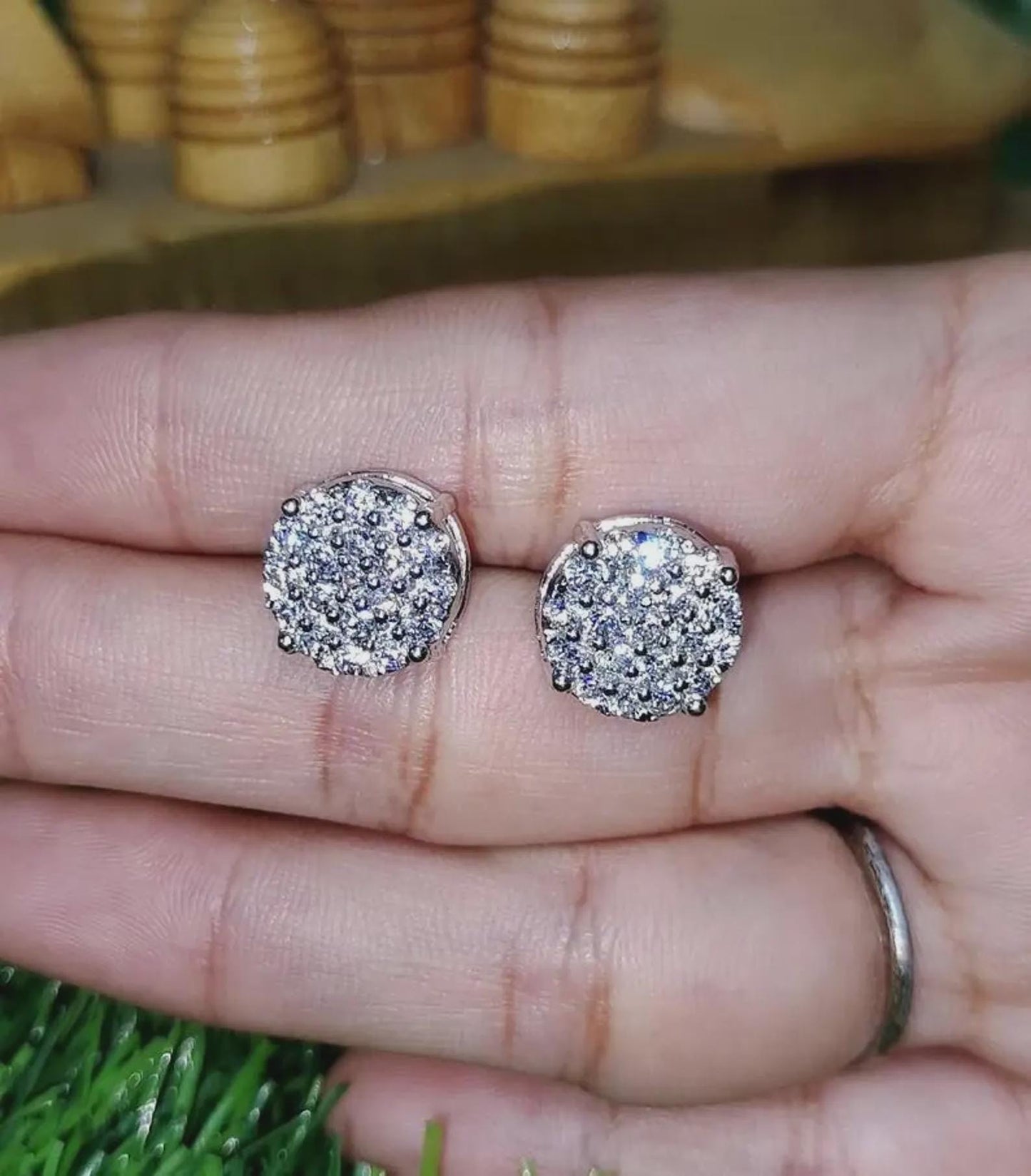 2Ct Round Cut Diamond Women's Stud Earrings Cluster Halo Stud Earrings 14K White Gold Finish 925 Silver Stud Earrings Screw Back Stud