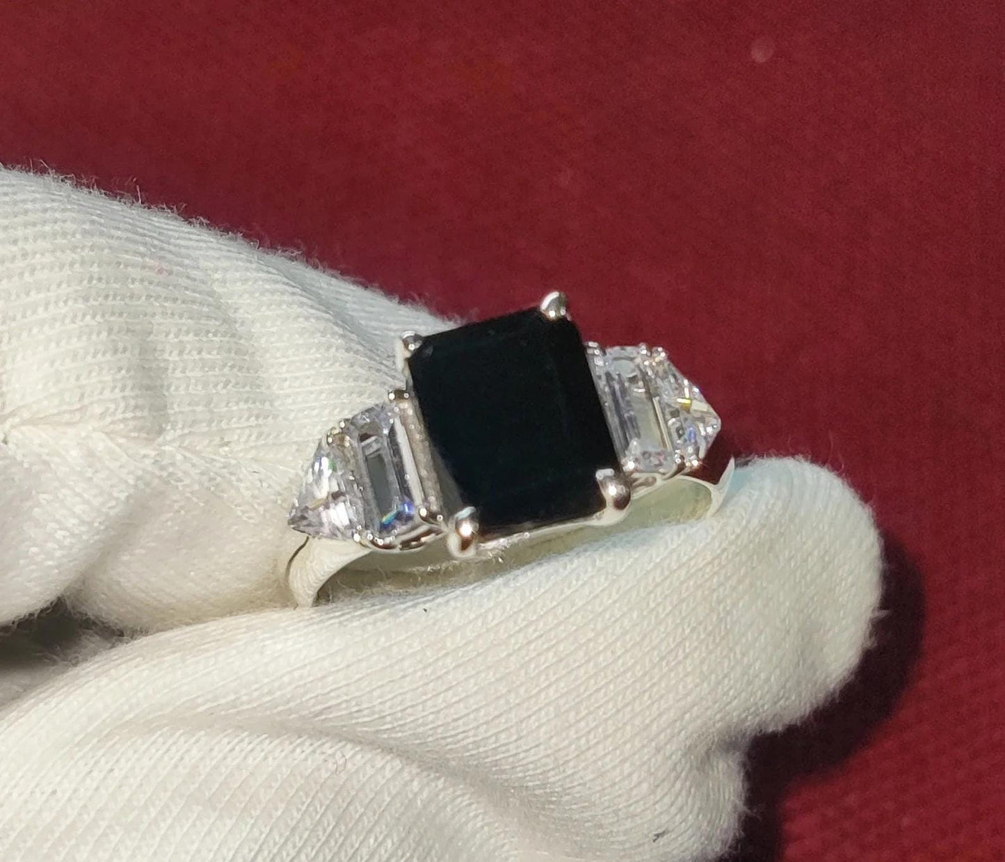 2Ct Diamond Black Emerald Cut Simulated Diamond Engagement Anniversary Ring Prong 14K White Gold Finish 925 Sterling Silver Birthday Gift