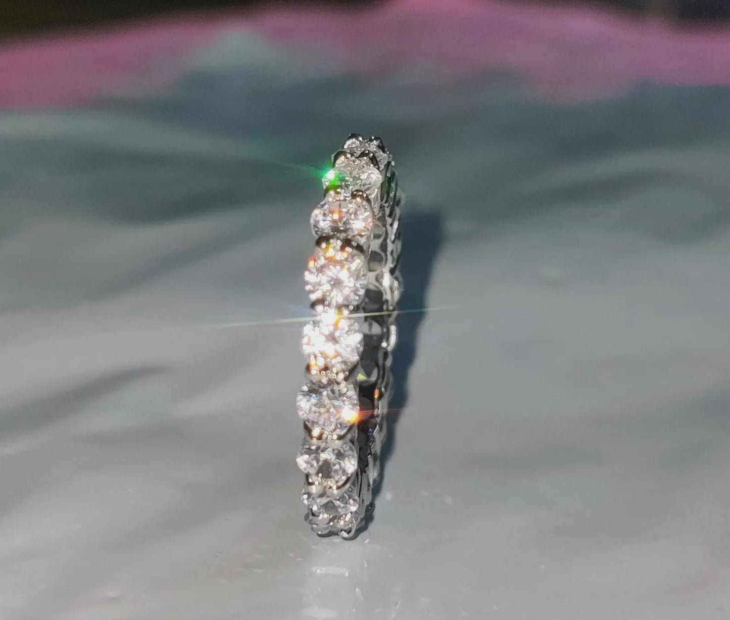 1.50Ct Round Cut Diamond Ring Full Eternity Band Engagement Ring 14K White Gold Plated 925 Sterling Silver Simulated Diamond Band Ring