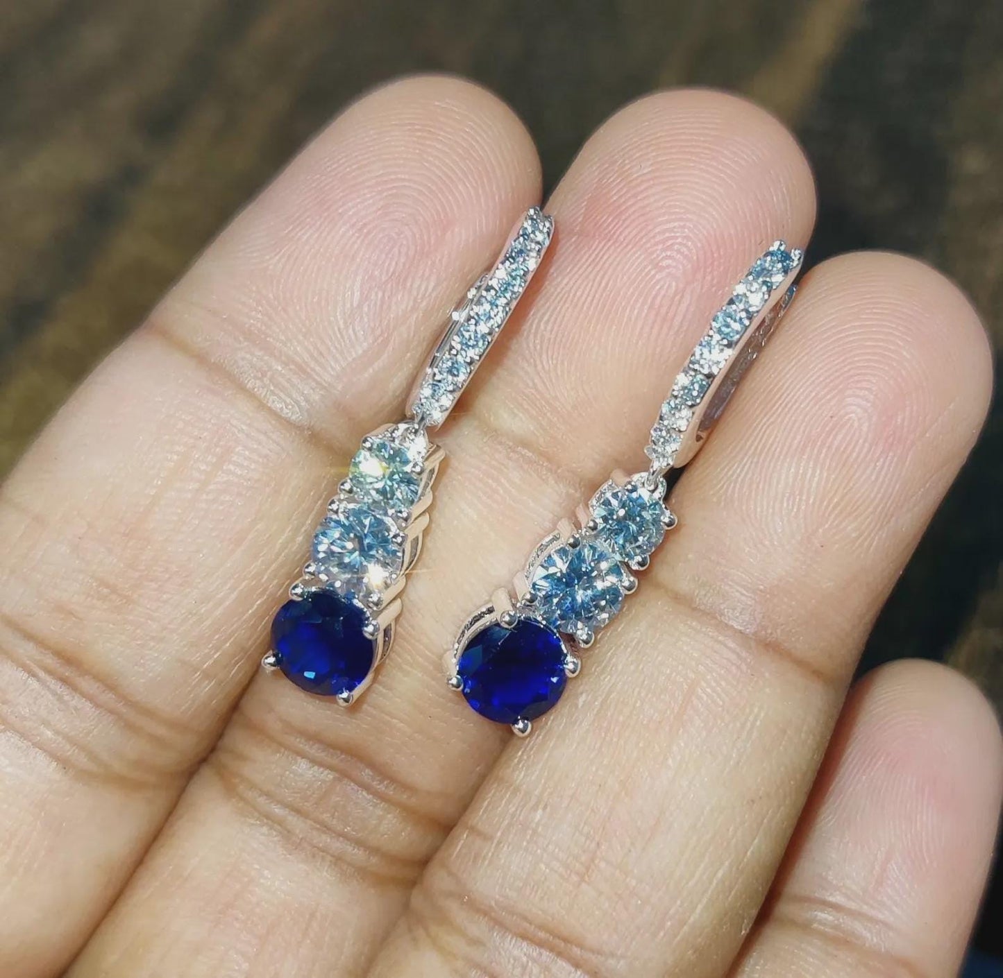 2Ct Round Cut Simulated Blue Sapphire Fancy Drop Dangle Earrings 14K White Gold Finish Sterling Silver Clip On Earrings Gift for Birthday
