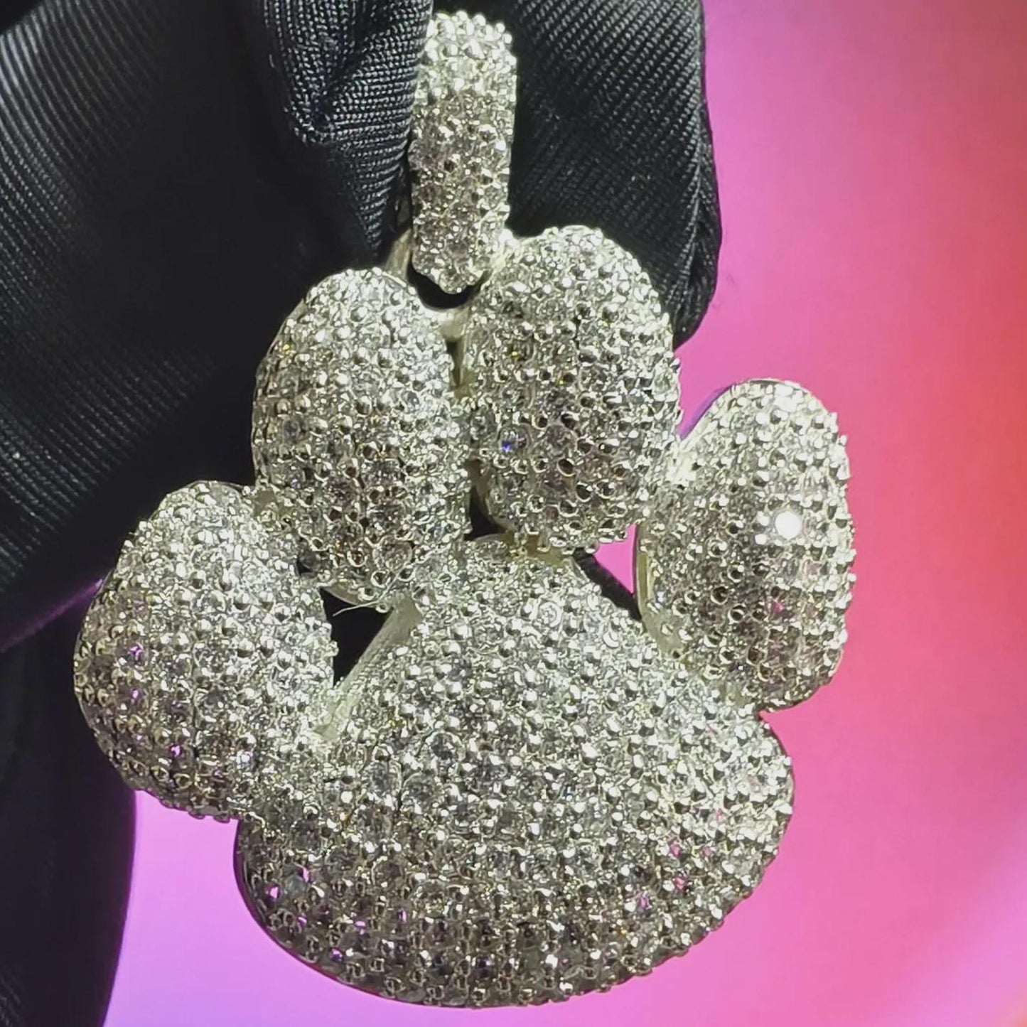 3Ct Round Cut Simulated White Diamond Dog Paw Pendant 14K White Gold Finish Free Chain 925 Sterling Silver Hip Hop Dog Paw Pendant