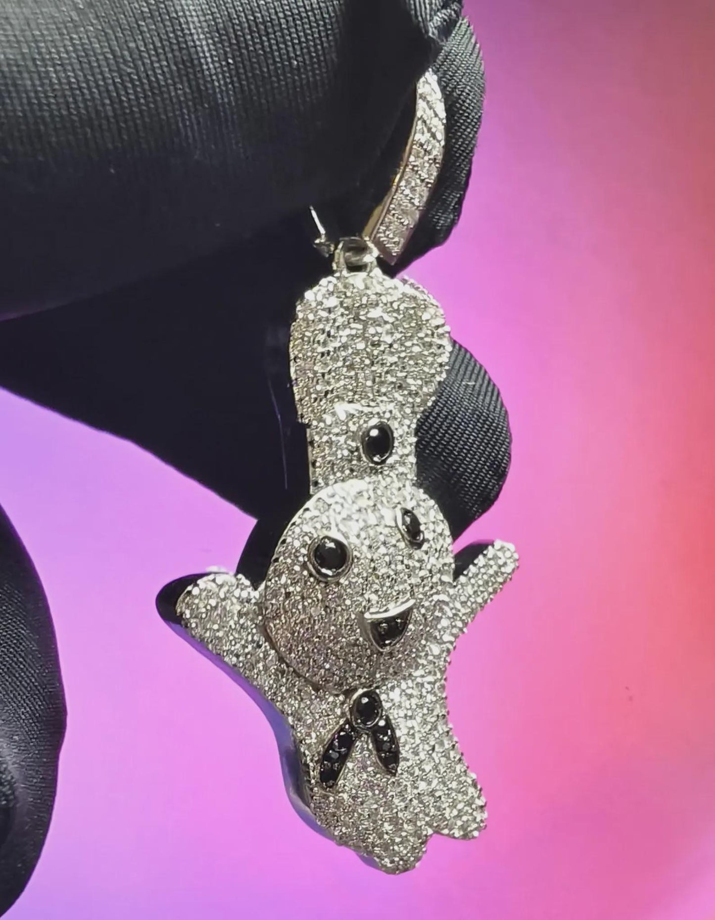 3Ct Round Cut Diamond Carton Pendant Simulated Diamond Pedant 14K White Gold Plated 925 Sterling silver, Hip Hop Pendant, For Birthday Gift