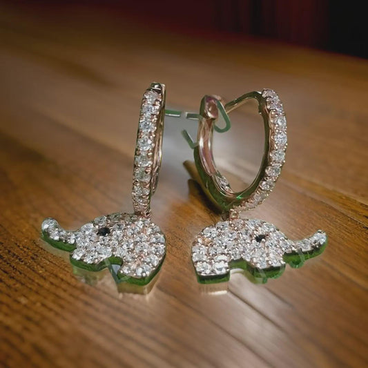 2Ct Round Cut VVSA Fancy Diamond Elephant Drop Dangle Earrings  14K Rose Gold Plated 925 Sterling Silver Dangle Earrings Gift for Party