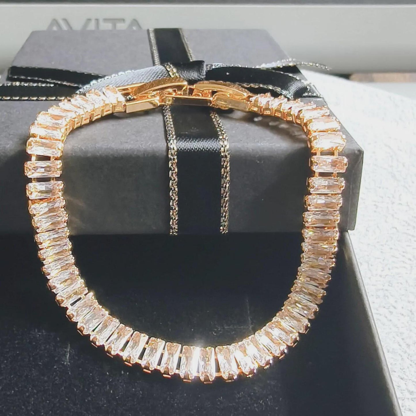 12Ct Radiant Baguette Cut VVS1/D Diamond Lab-Created Gemstone Tennis Bracelet 14K Yellow Gold Plated Diamond Bracelet 7.5" Inch 925 Silver