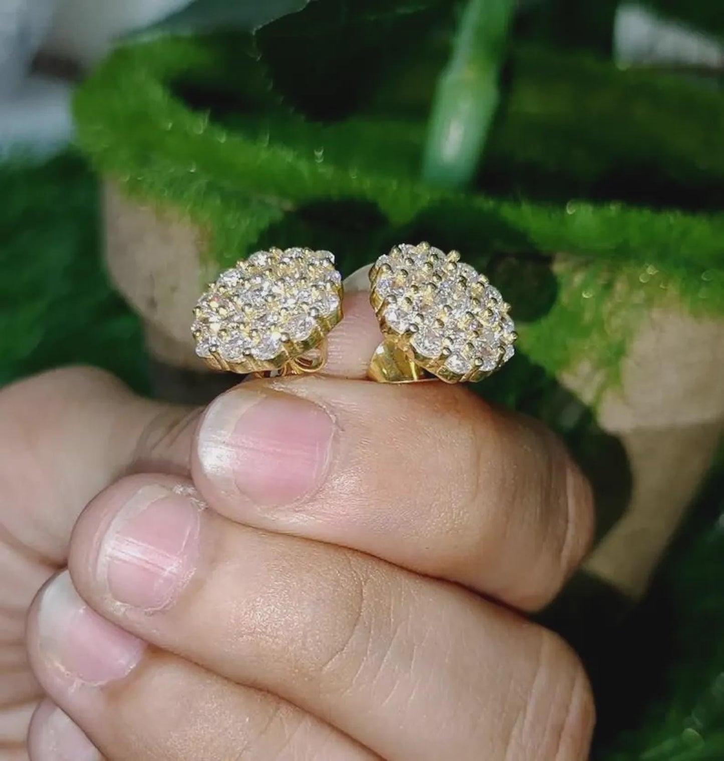 2Ct Round Cut Diamond Women's Stud Earrings Cluster Halo Stud Earrings 14K Yellow Gold Finish 925 Silver Stud Earrings Screw Back Stud