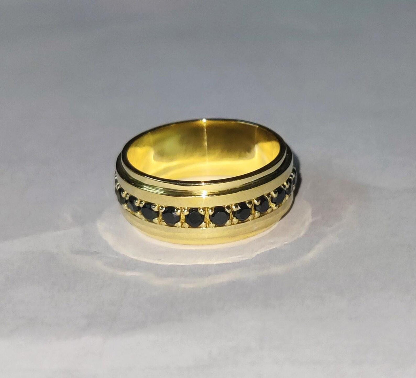 2Ct Round Cut Simulated Wedding Band Ring  Black Diamond Engagement Anniversary Wedding Band Ring 14K Yellow Gold Finish 925 Silver