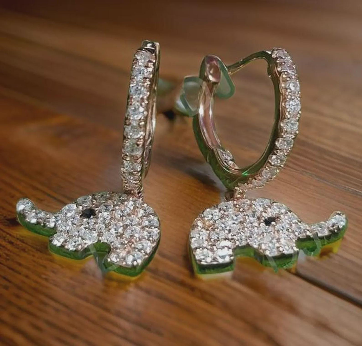 2Ct Round Cut VVSA Fancy Diamond Elephant Drop Dangle Earrings  14K Rose Gold Plated 925 Sterling Silver Dangle Earrings Gift for Party