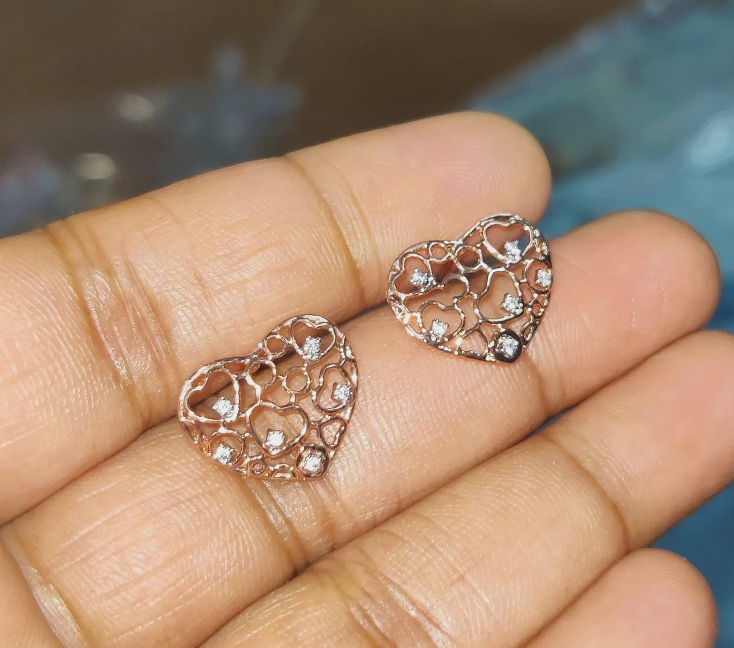 1Ct Diamond Stud Earrings VVS1 Diamond Cluster Heart Stud Earrings 14K Rose Gold Finish 925 Silver Stud Earrings Push Back Stud