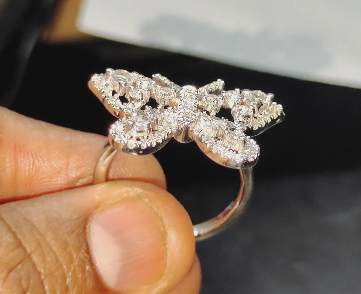 2Ct Round Cut Diamond Butterfly Lab-Created Diamond Wedding Anniversary Ring 14K White Gold Finish 925 Sterling Silver Band  Engagement Ring