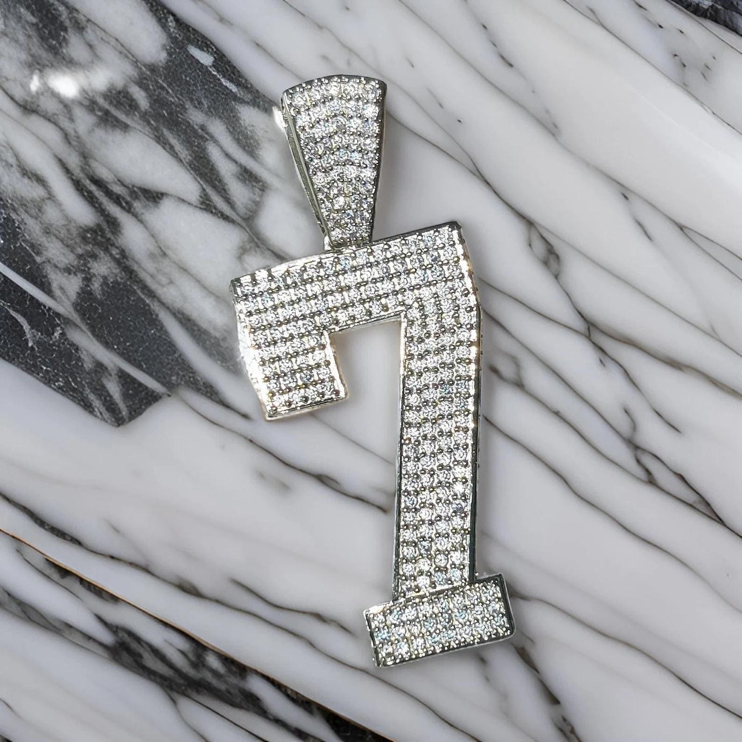 2Ct Moissanite Number Pendant Round Moissanite Pendant 14K White Gold Plated 925 Sterling Silver Custom Any Number Pendant