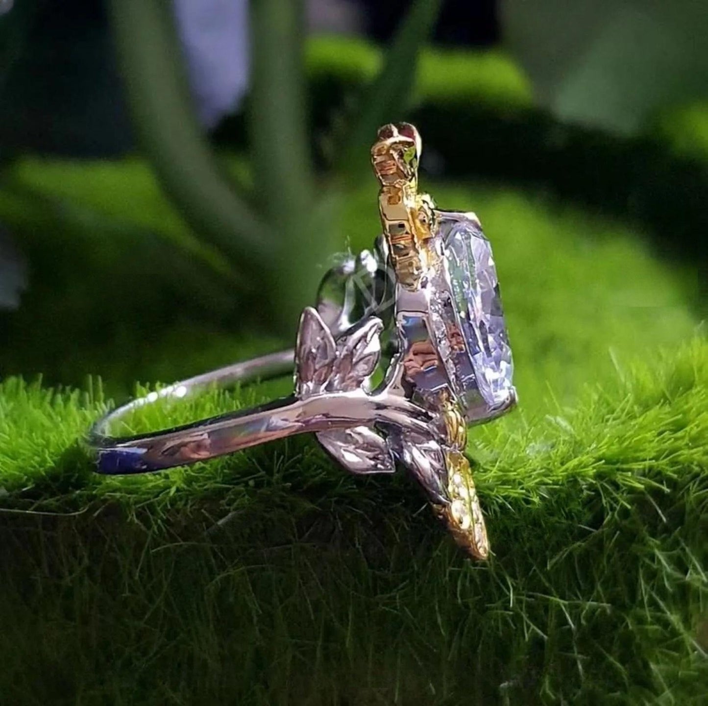 2Ct Heart Cut Owl Shape Ring Simulated Green Emerald 14K Two Tone Gold Plated 925 Sterling Silver, Anniversary Ring, For Birthday Gift Ring