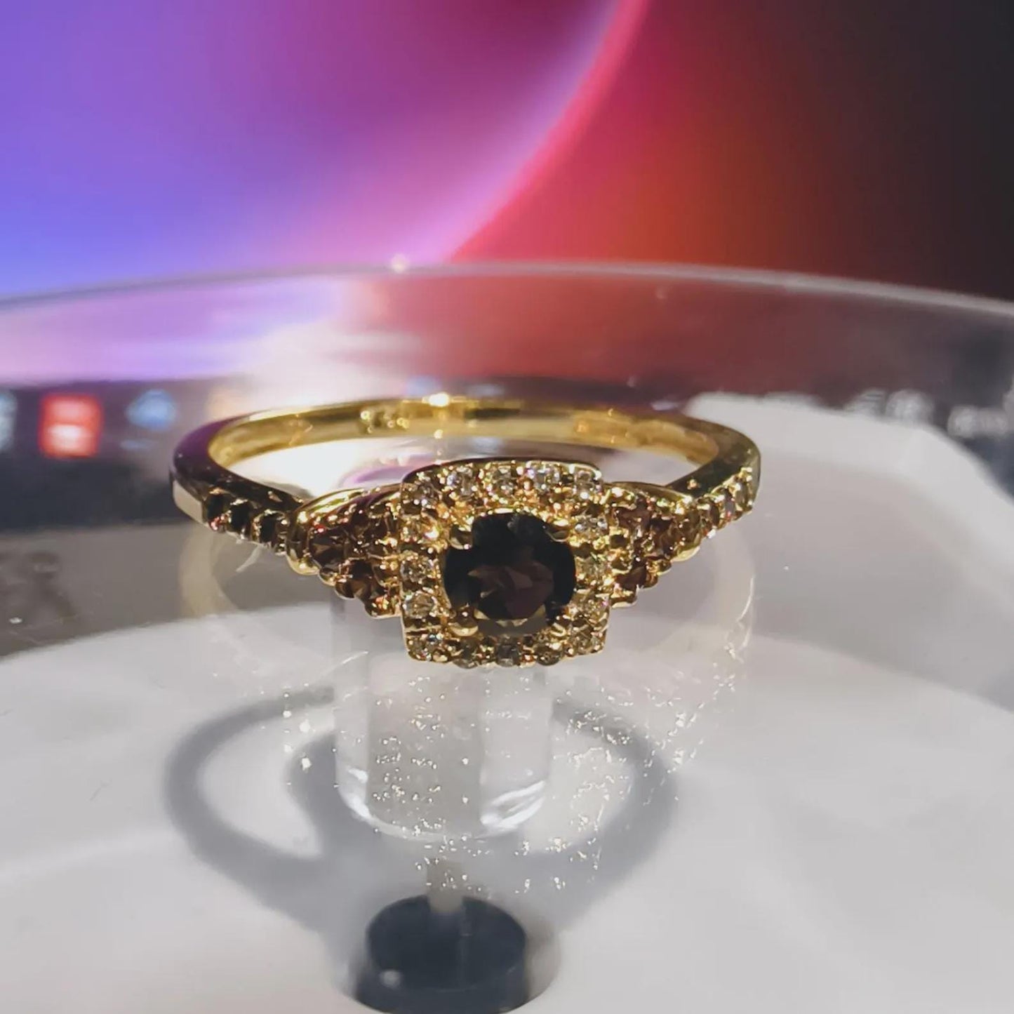 2Ct Round Cut Simulated Chocolate Diamond Halo Engagement Ring 14K Yellow Gold Finish 925 Sterling Silver, Wedding Band, Gift For her