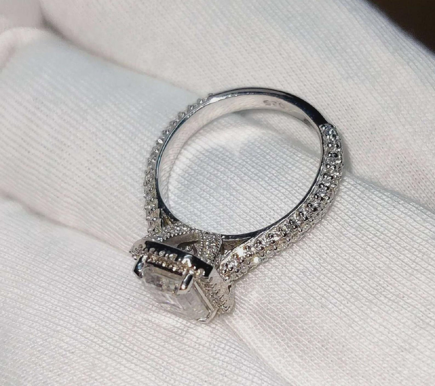 2Ct Emerald Cut Halo Simulated Diamond Solitaire Engagement Anniversary Ring 14K White Gold Finish 925 Sterling Silver Wedding Gift For her