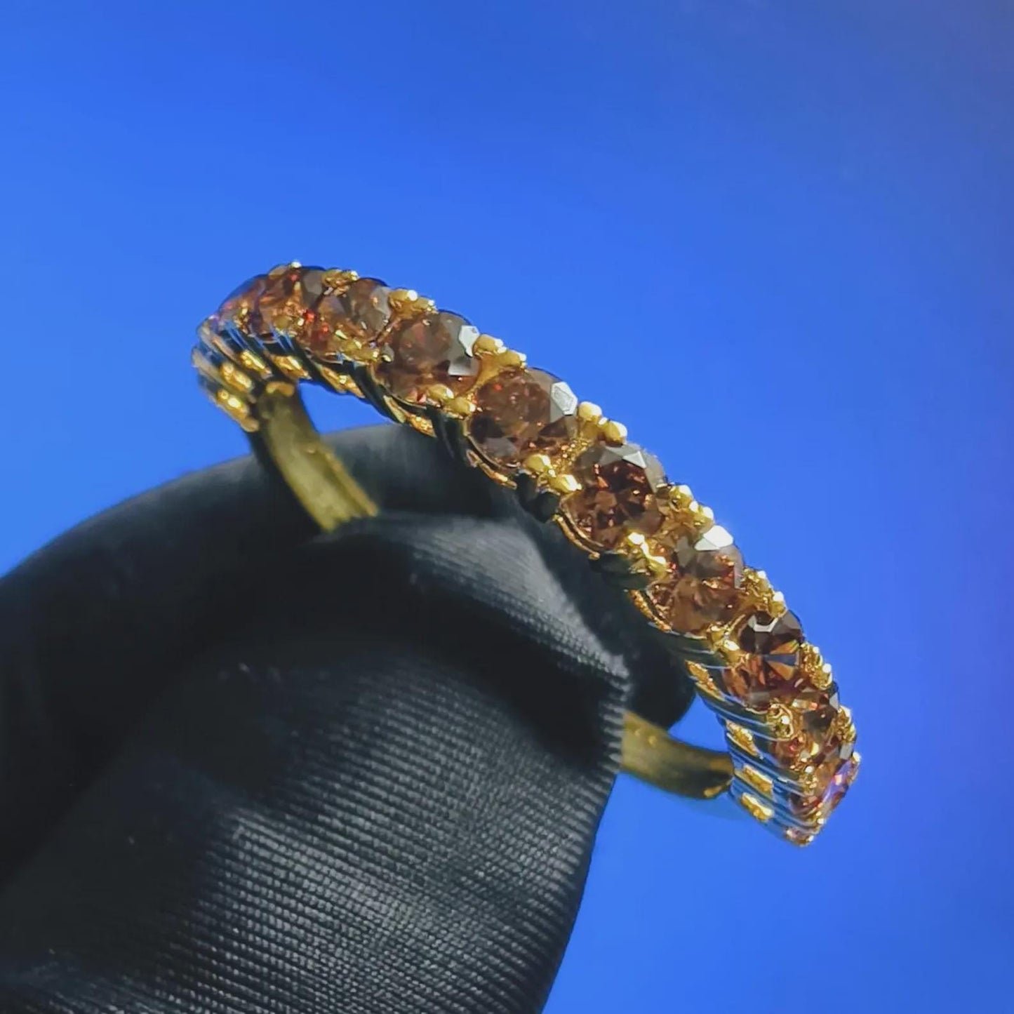 2Ct Round Cut Half Eternity Band Simulated Chocolate Diamond Engagement Ring 14K Yellow Gold Plated 925 Sterling Silver, Anniversary Ring