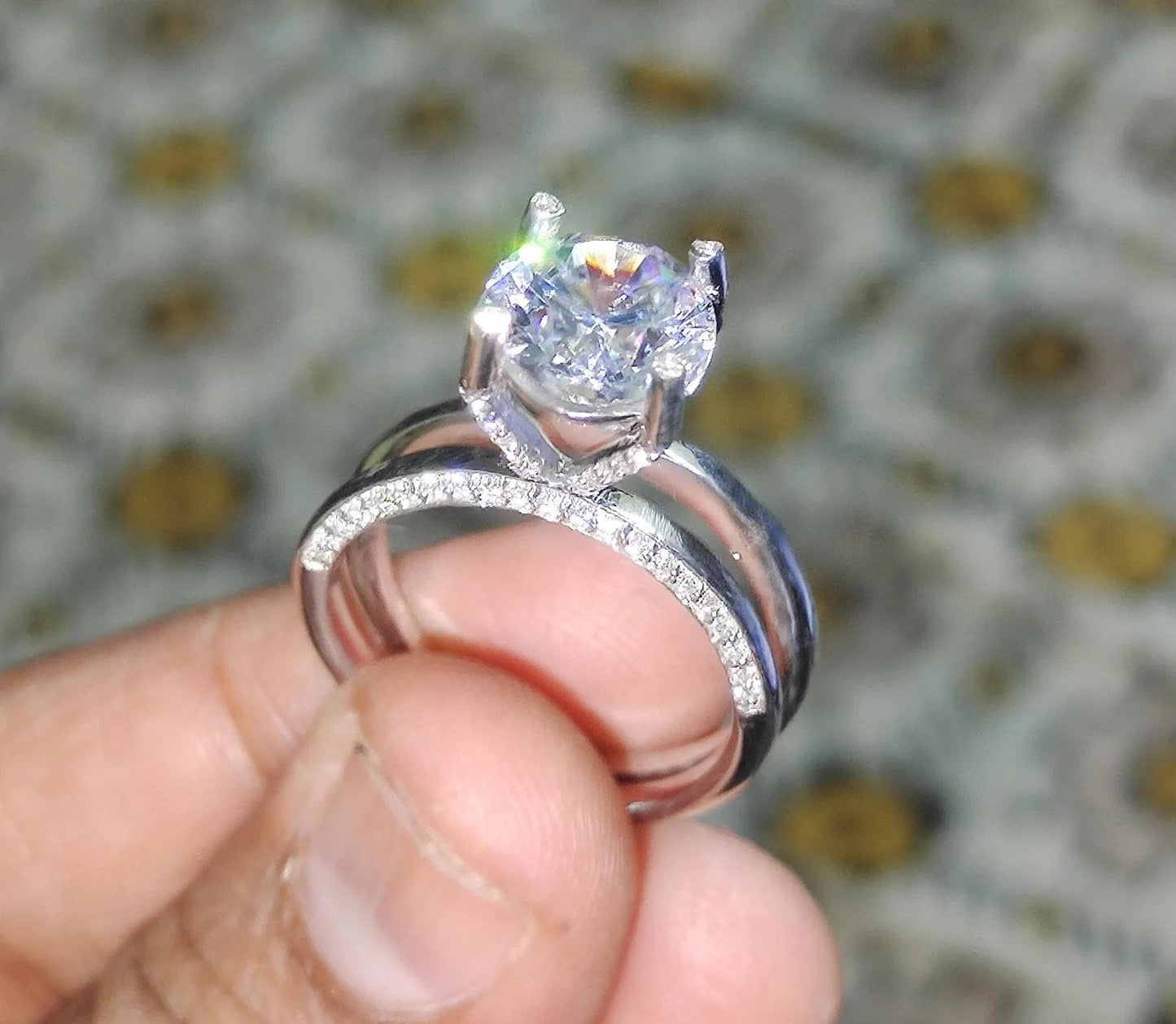 2Ct Round Cut Simulated White Diamond Wedding Women Engagement Anniversary Band Ring 14k White Gold Plated- 925 Silver, Gift for Her