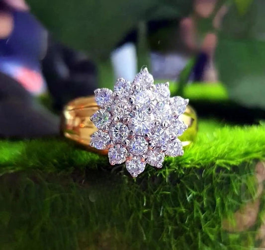 2Ct Diamond Round Cut Flower Shape Simulated Diamond Engagement Wedding Ring 14K Yellow Gold Plated,925 Silver Ring, Anniversary Ring