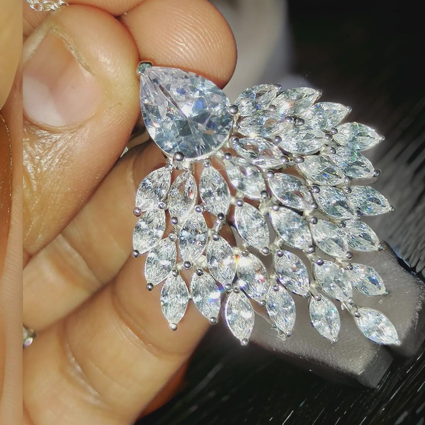 Diamond Pendant Necklace 3Ct Marquise Cut Lab-Created Diamond Cluster Pendant Necklaces Pendant 14K White Gold Plated Diamond Pendant