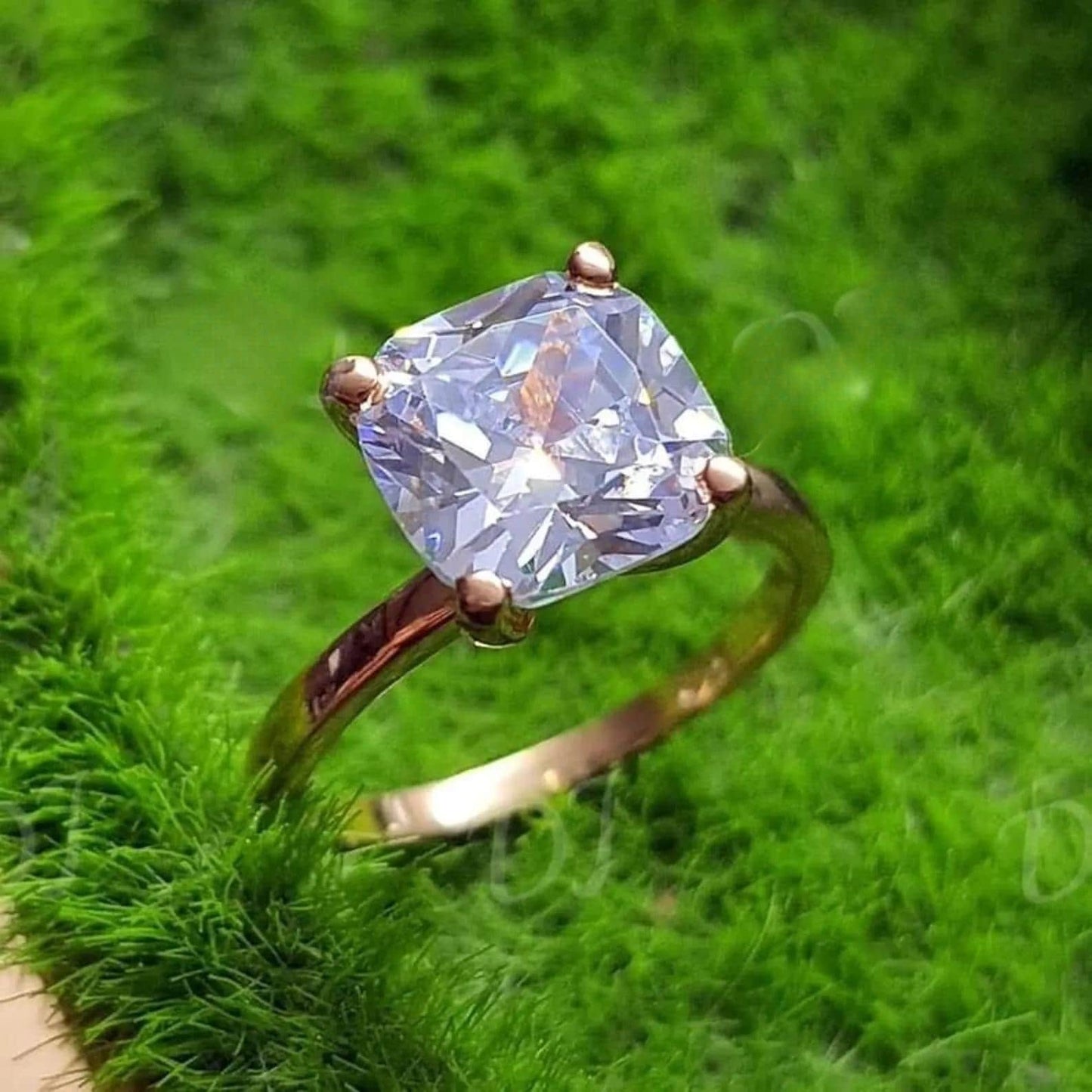 2Ct Cushion Cut Simulated White Diamond Wedding Engagement Anniversary Ring 14k Yellow Gold Plated- 925 Silver, Gift