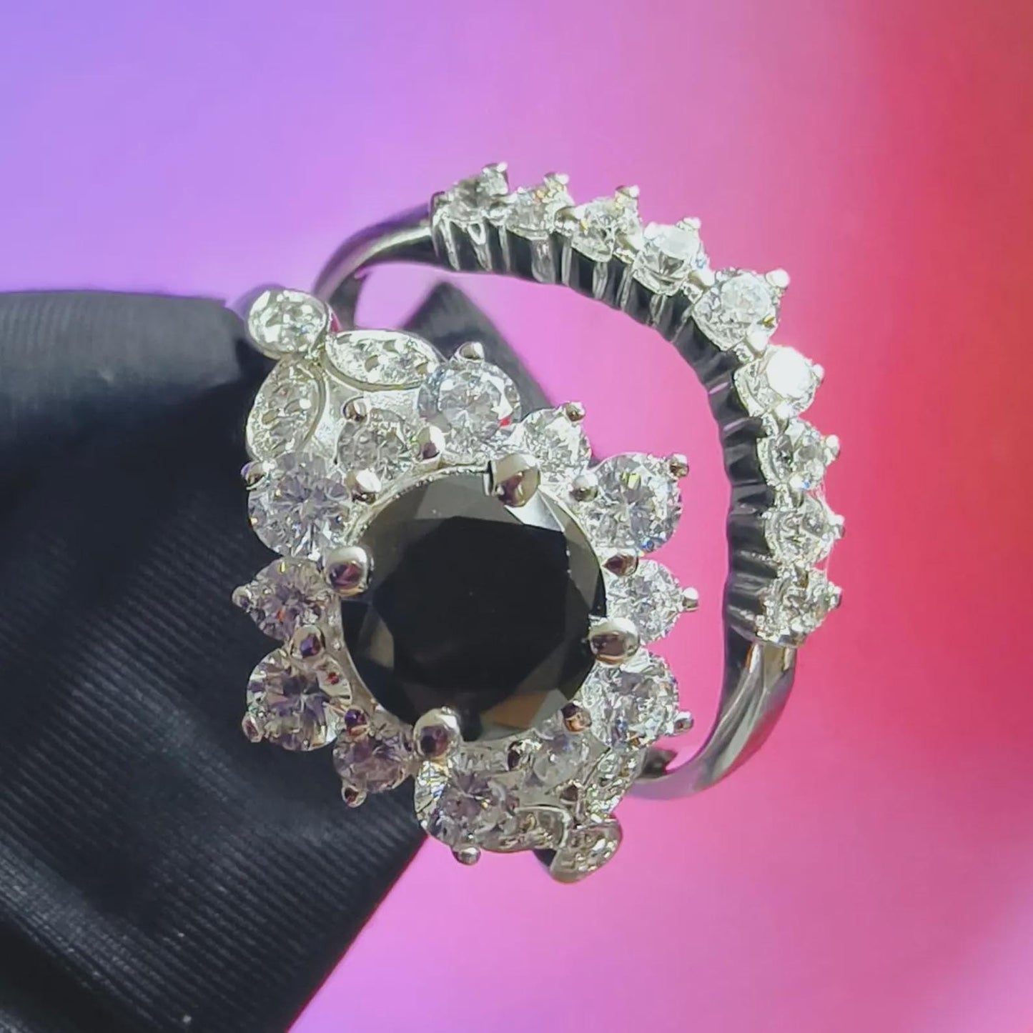 2Ct Round Cut Bridal Set Ring Simulated Black Spinel Engagement Wedding Ring 14K White Gold Plated 925 Sterling Silver Gift For Wedding Ring