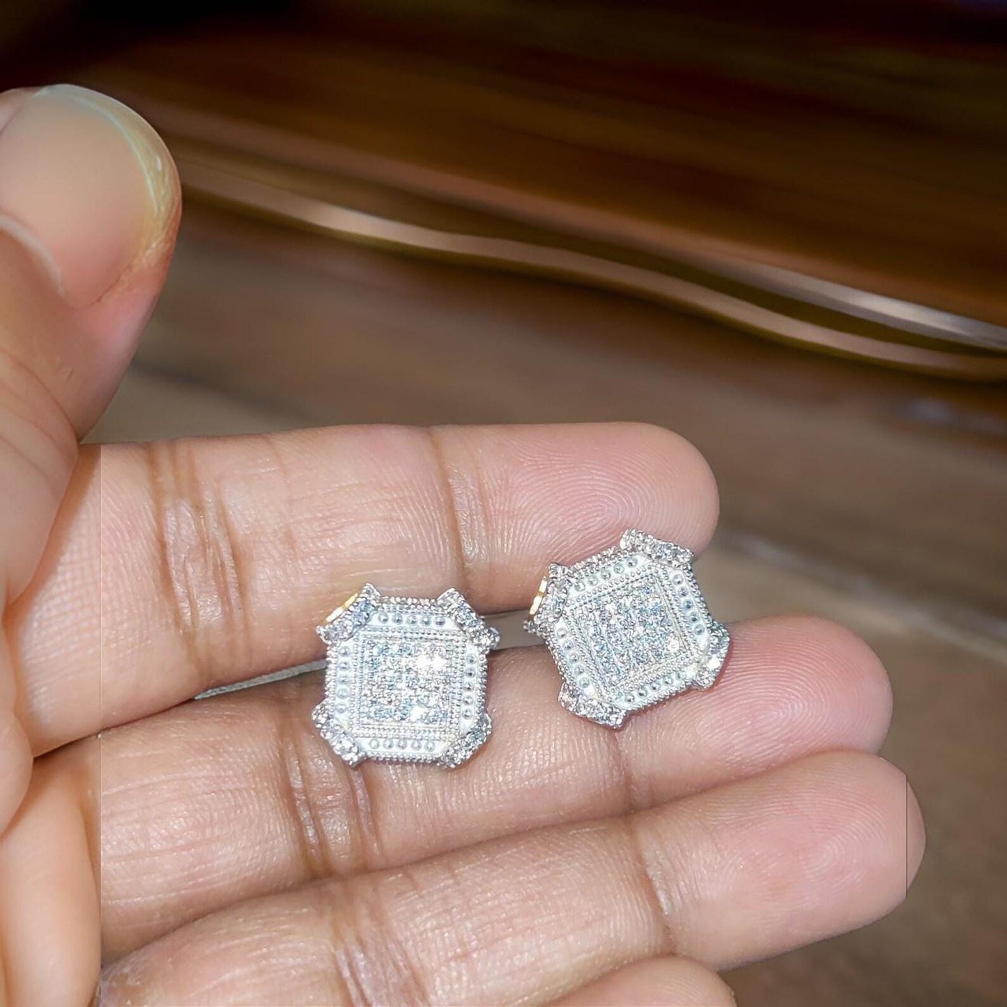 2Ct Round Cut Diamond Women's Stud Earrings Cluster Halo Stud Earrings 14K Yellow Gold Finish 925 Silver Stud Earrings Screw Back Stud