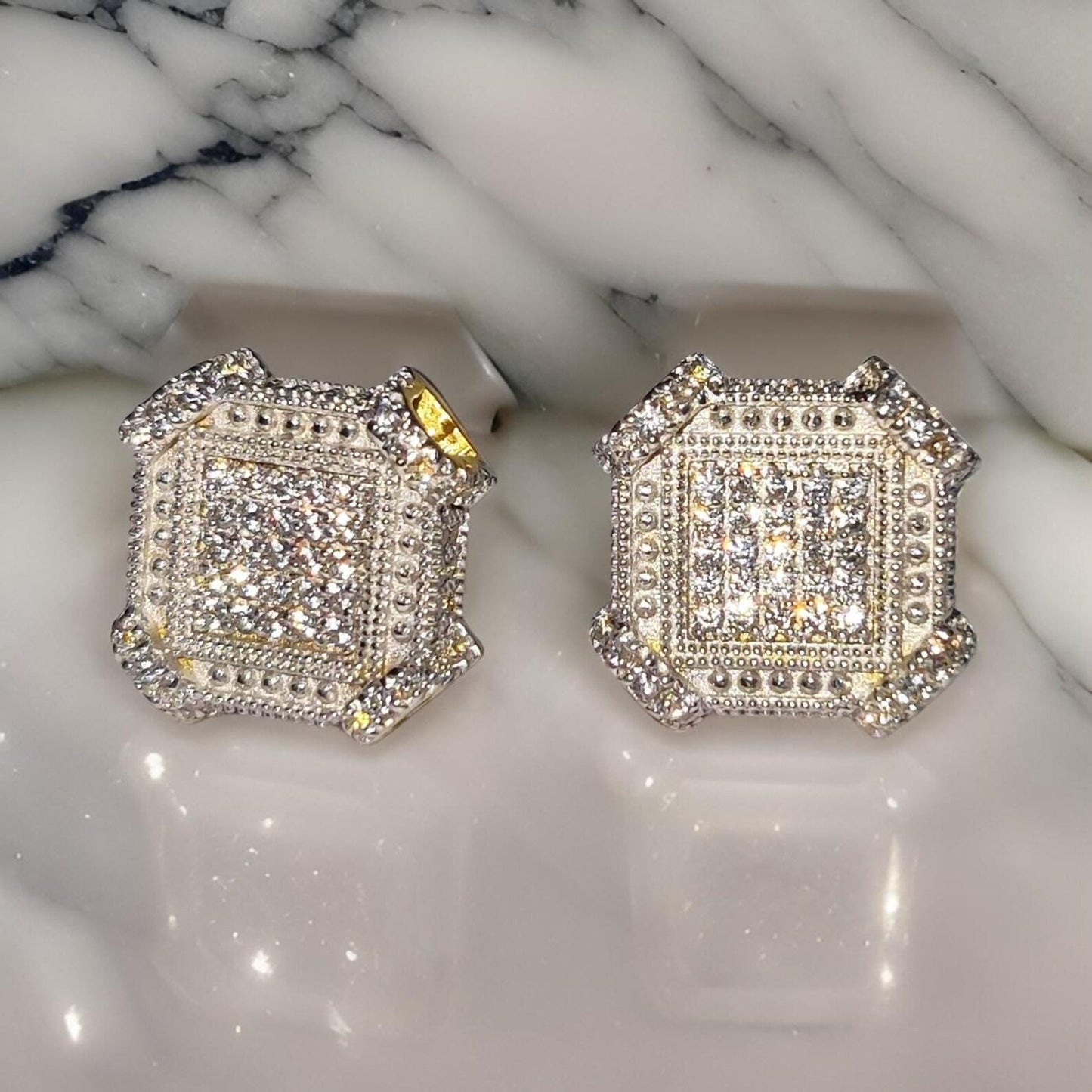 2Ct Round Cut Diamond Women's Stud Earrings Cluster Halo Stud Earrings 14K Yellow Gold Finish 925 Silver Stud Earrings Screw Back Stud