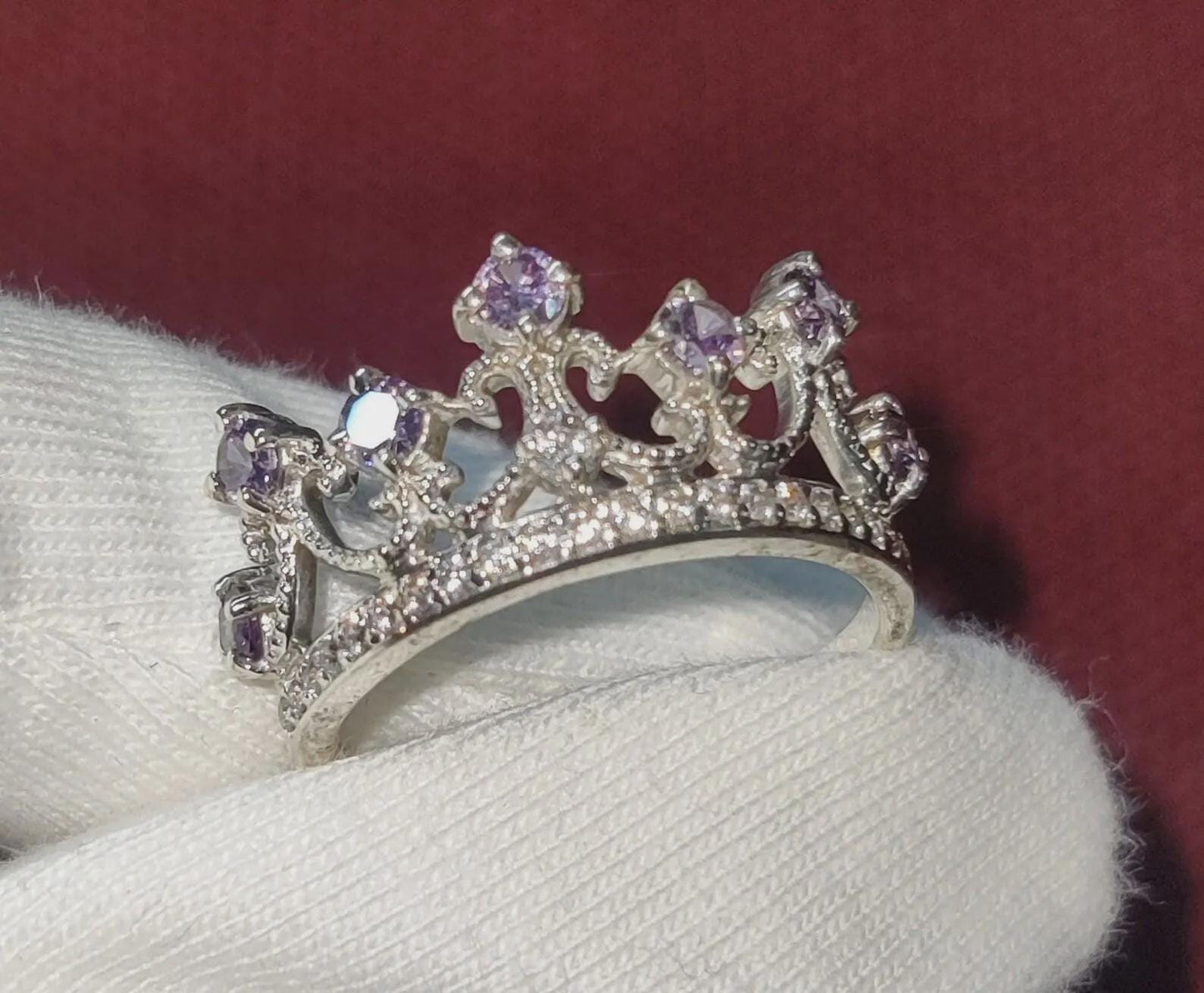 2Ct Round Cut Simulated Amethyst Crown Engagement Anniversary Ring Prong 14K White Gold Finish 925 Sterling Silver Simulated Diamond Band