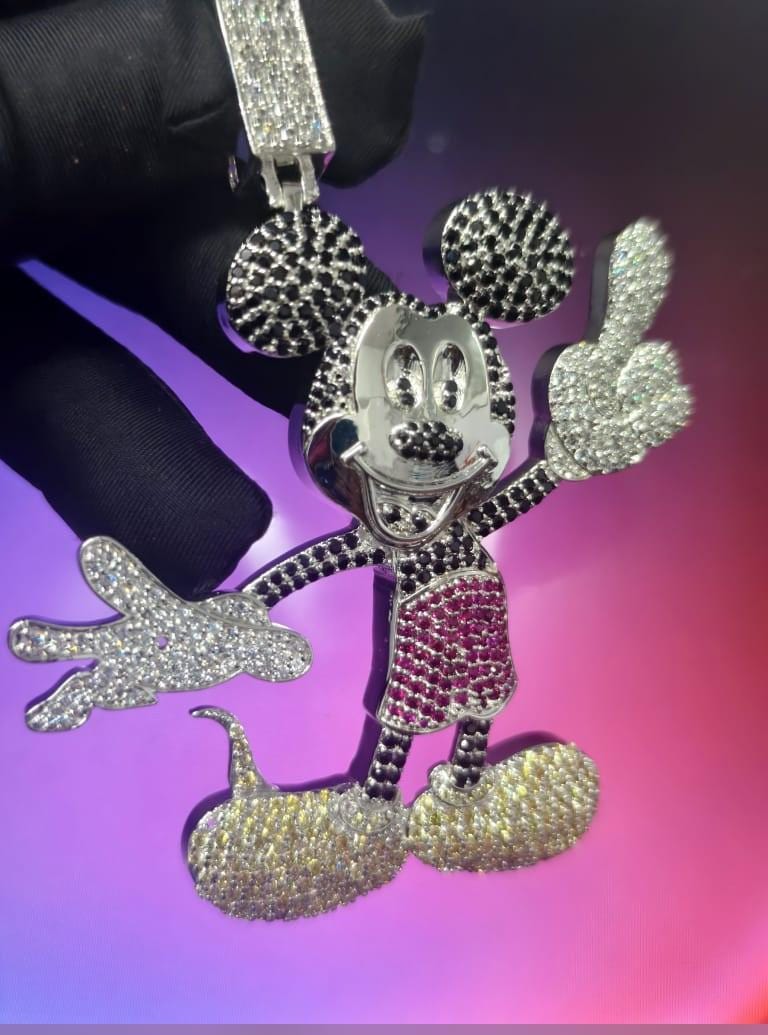 4Ct Round Cut VVS1 Diamond Mickey Mouse Pendant 14K White Gold plated 925 Sterling Silver, Birthday  Gift, Party Wear