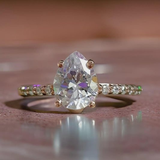 2Ct Diamond Pear Cut Wedding Ring Simulated Diamond Solitaire Ring 14K Rose Gold Finish Sterling 925 Silver Engagement Ring Birthday Gift