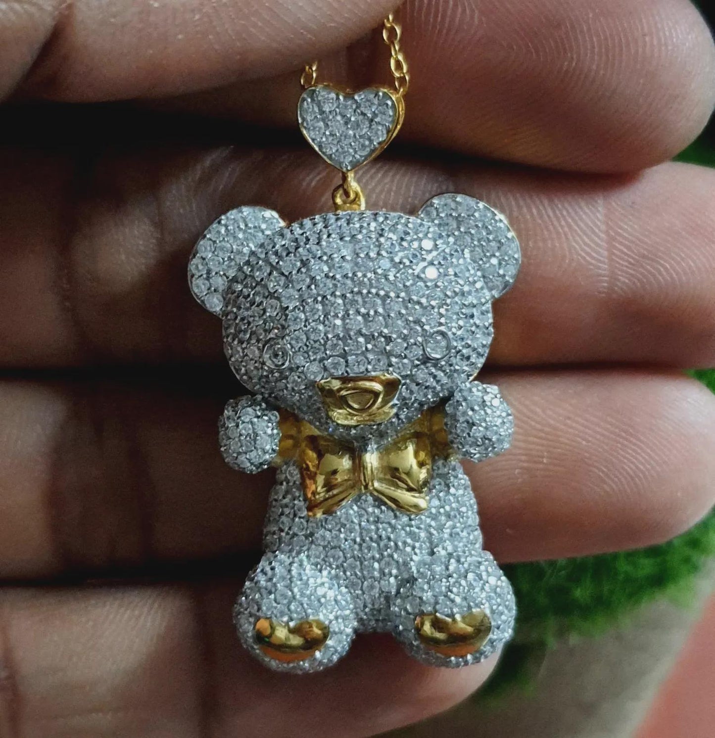 3Ct Designer Teddy Bear Lab Created Diamond 925 Sterling Silver Charm Pendant, Beautiful Teddy Bear 14k Yellow Gold Plated Charm Pendant,