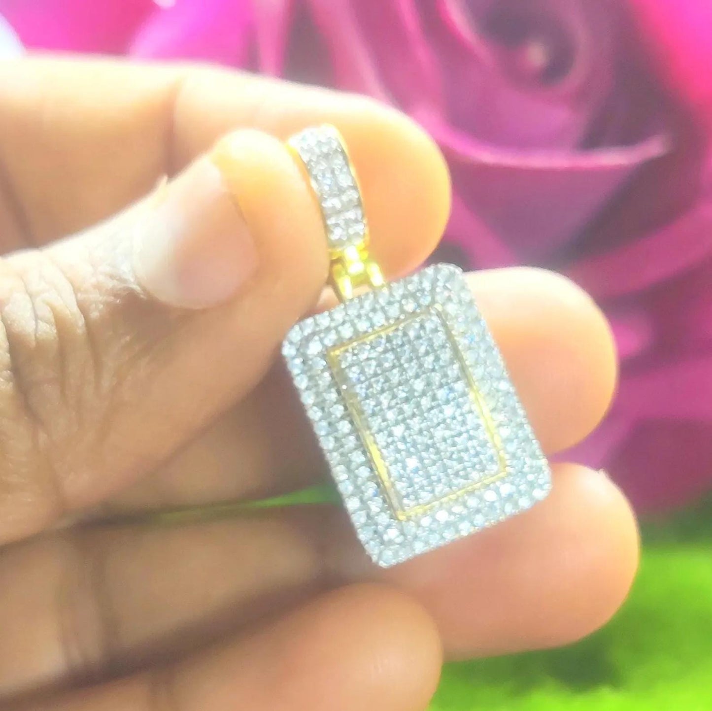 2Ct Round Cut Simulated White Topaz- Diamond Hip Hop Dog tag Pendant 14K Two-Tone Gold Plated 925 Sterling Silver