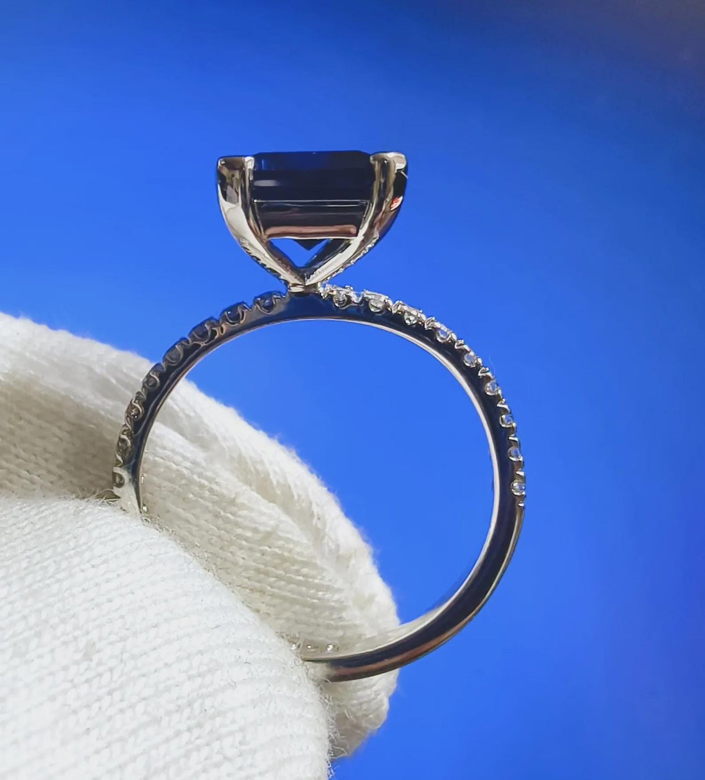 2.50Ct Emerald Cut Blue Sapphire & VVS1/D Diamond Solitaire Engagement Wedding Women's Ring 14K White Gold Finish Gift For her