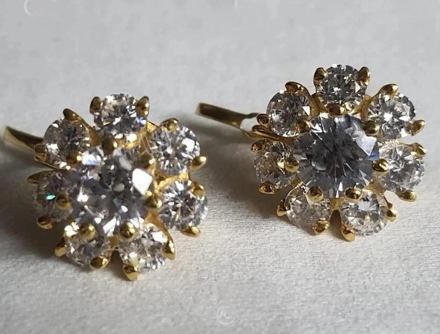 2Ct Round Cut Simulated Diamond Cluster Flower Cluster Stud Earrings 14k Yellow Gold Plated, Cluster Earring, Flower Earring, Gift for Party