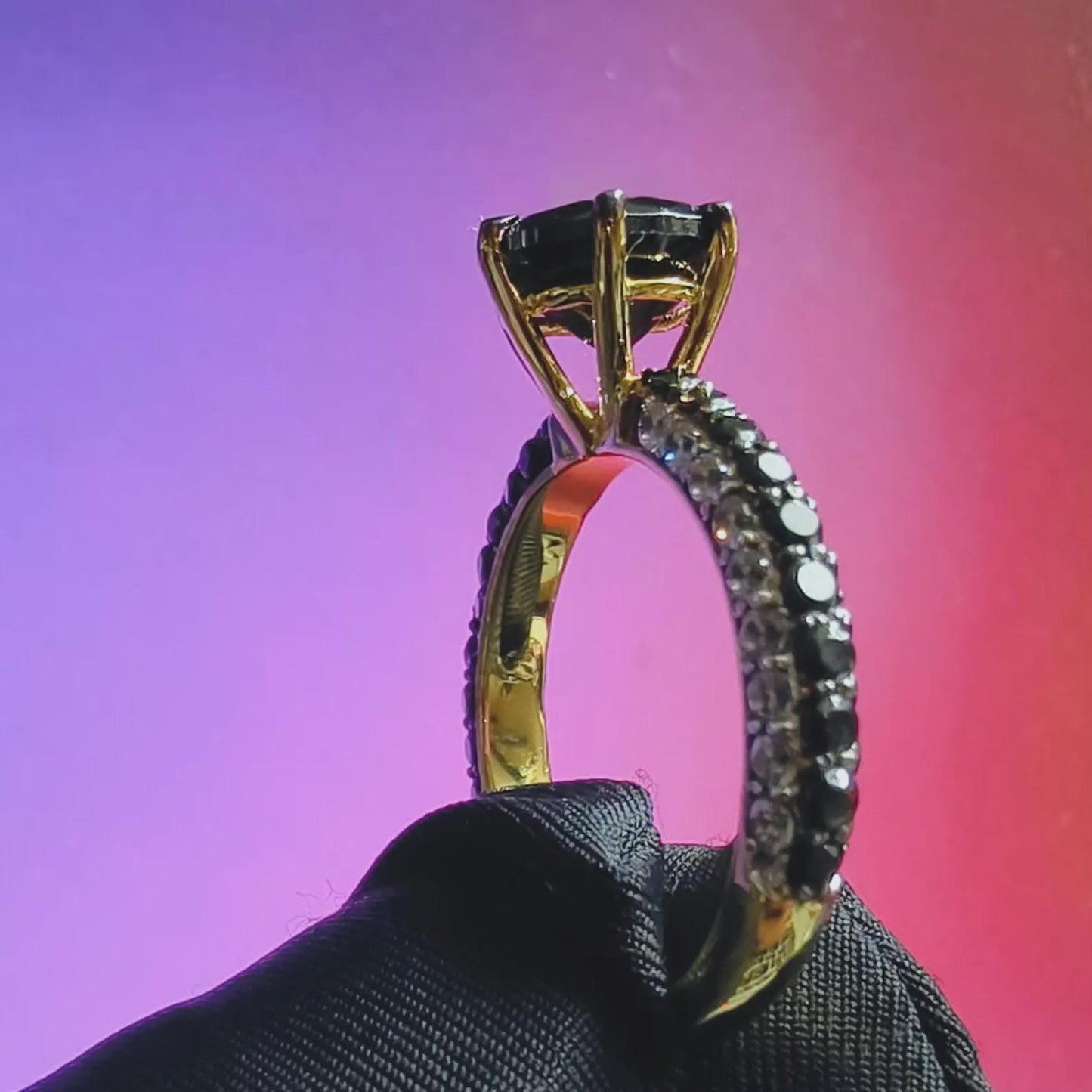 2Ct Round Cut Solitaire Anniversary Ring Simulated Black Diamond Ring 14K Two Tone Gold Plated 925 Silver, Engagement Ring, for Wedding Gift