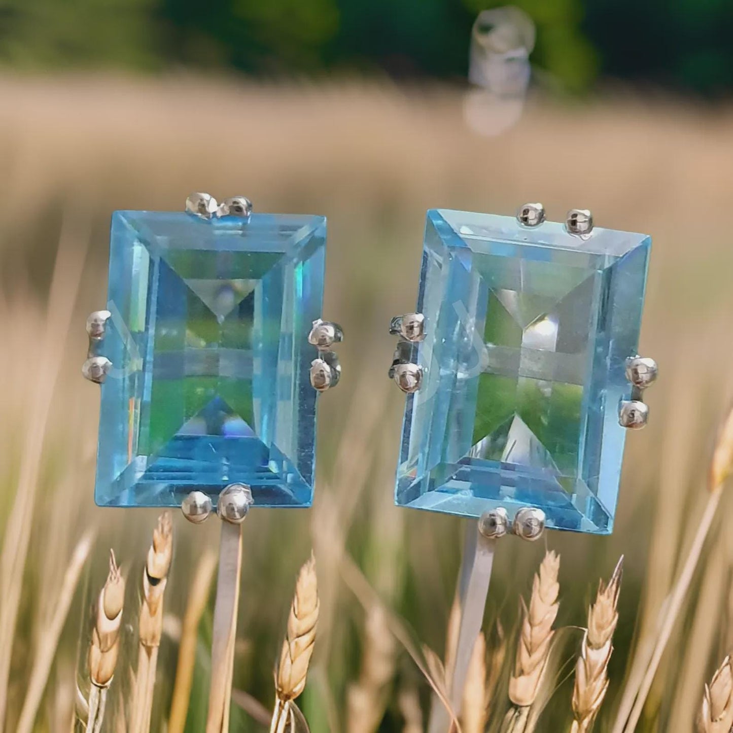 Radiant Cut 4Ct  Blue Topaz Diamond Prong set Solitaire Earrings 14k White Gold Over Stud Earring, Prong Setting Stud ,Gift Fir Her