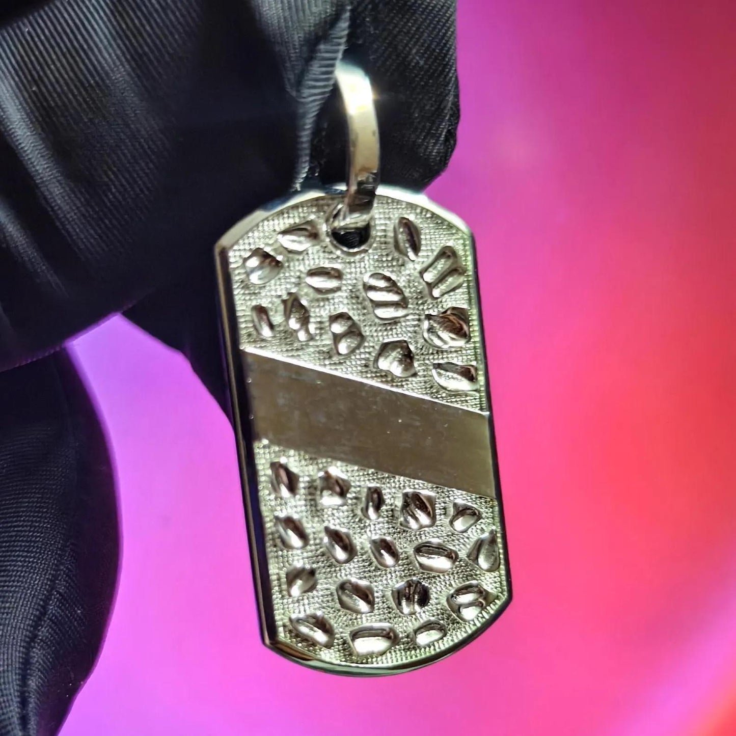 Dog Tag Rectangle Nugget Pendant Necklace 14K White Gold Plated 925 Sterling Silver,  Dog Tag Pendant, Rectangle Shape Pendant, For Birthday