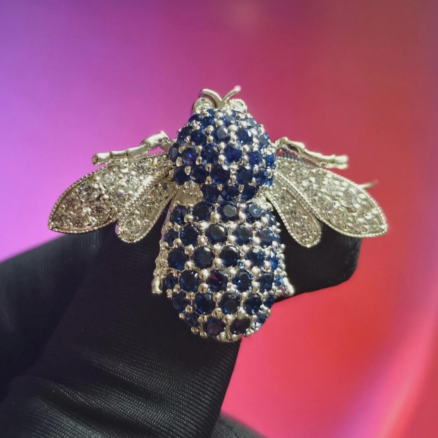 2Ct Honey Bee Brooch Pin Round Simulated Blue Sapphire Diamond 14K White Gold Plated 925 Sterling Silver, Honey Bee Brooch Pin, Gift For Her