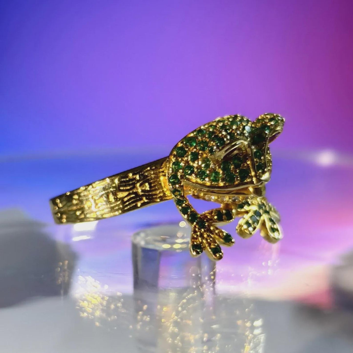 2Ct Round Cut Frog Shape Ring Simulated Green Emerald 14K Yellow Gold Plated 925 Sterling Silver, Anniversary Ring, For Birthday Gift Ring