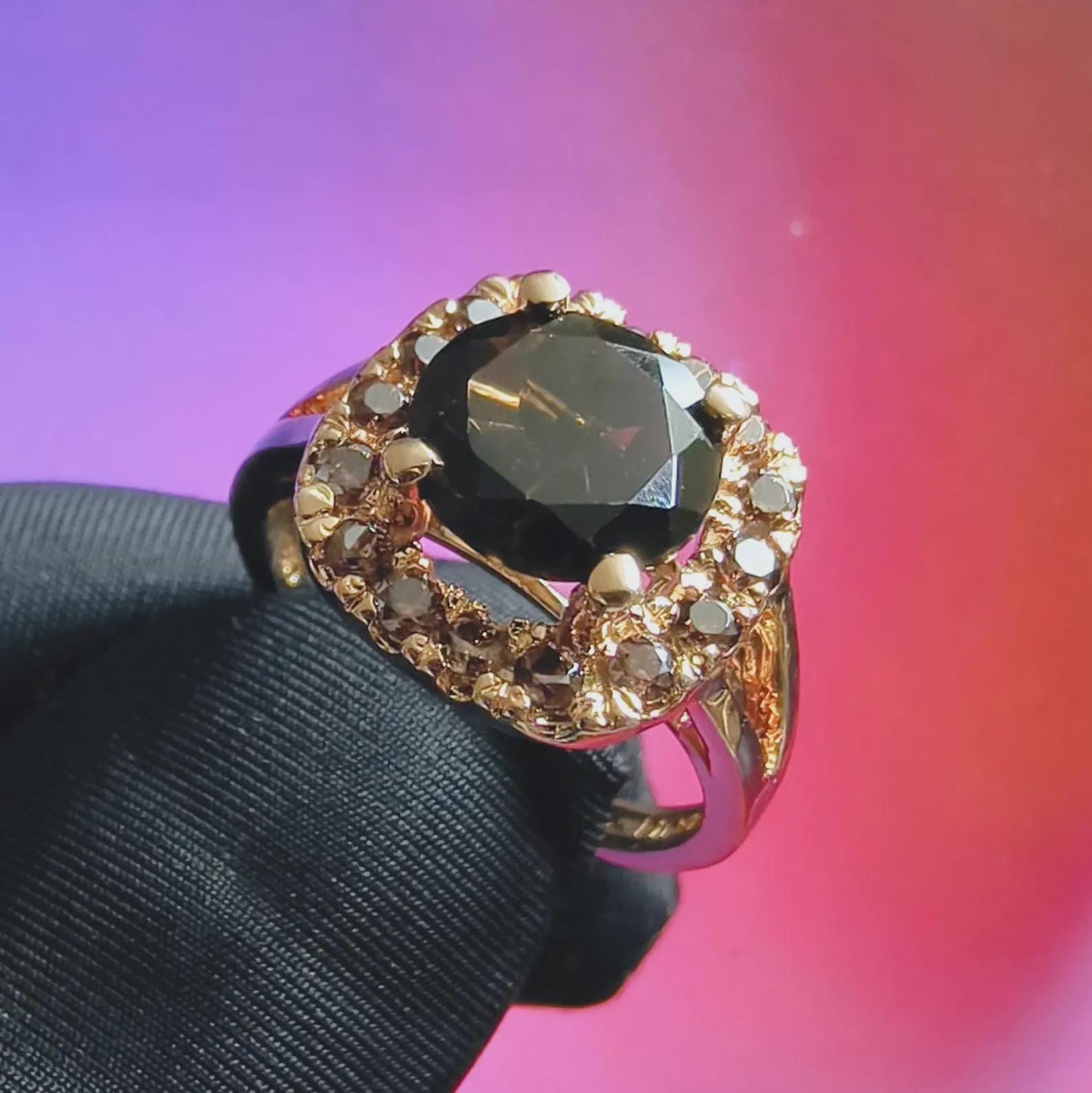 3Ct Round Cut Simulated Chocolate Diamond Halo Engagement Ring 14K Yellow Gold Finish 925 Sterling Silver, Wedding Band, Gift For her