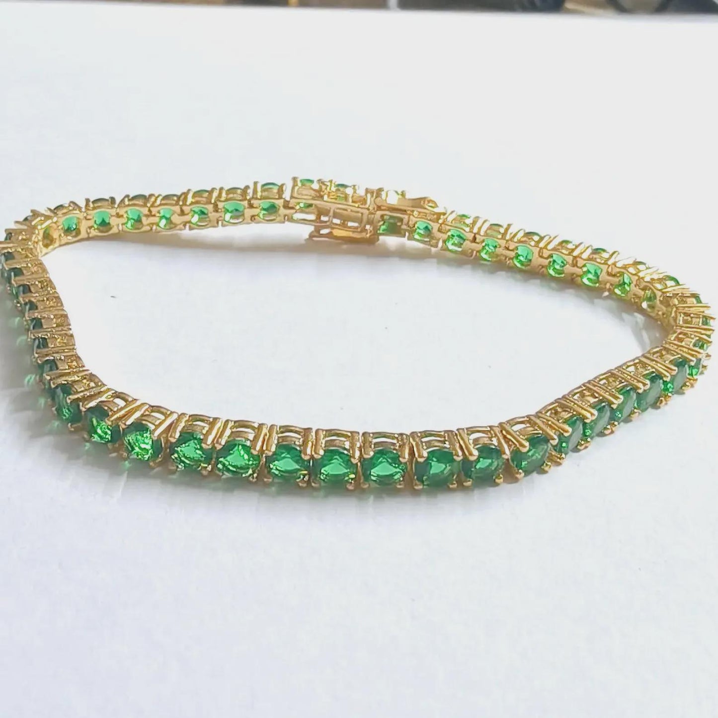6Ct Diamond Bracelet Round Lab-Created Emerald 14K Yellow Gold Finish Sterling 925 Silver Bracelet Gift For her Birthday Gift Party Wear