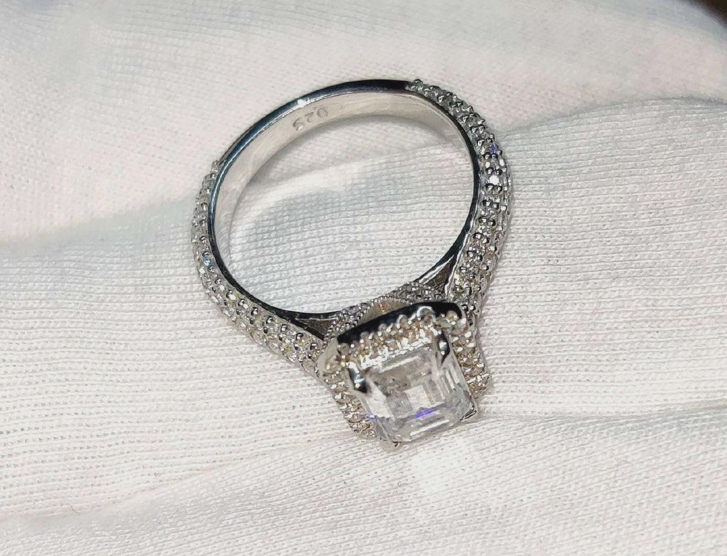 2Ct Emerald Cut Halo Simulated Diamond Solitaire Engagement Anniversary Ring 14K White Gold Finish 925 Sterling Silver Wedding Gift For her