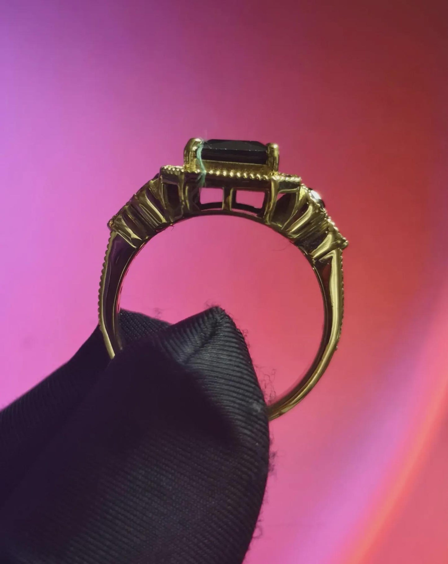 2Ct Princess Halo Wedding Ring Black Spinel 14K Yellow Gold Plated 925 Sterling Silver, Anniversary Ring, Gift For Birthday Or Party