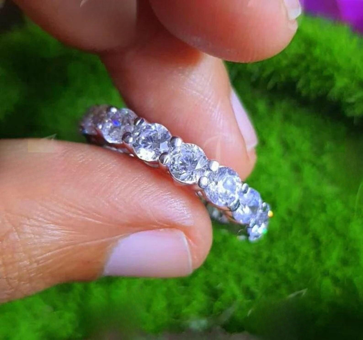 2Ct Round Cut Diamond Ring Full Eternity Band Engagement Ring 14K White Gold Plated 925 Sterling Silver Simulated Diamond Band Ring