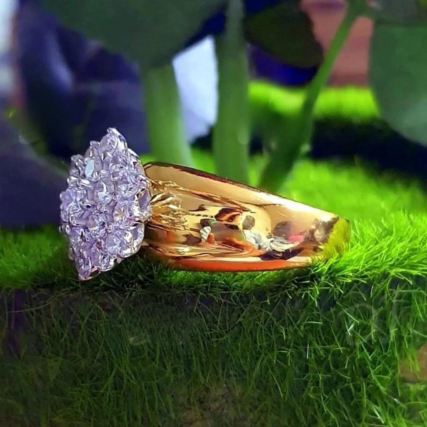 2Ct Diamond Round Cut Flower Shape Simulated Diamond Engagement Wedding Ring 14K Yellow Gold Plated,925 Silver Ring, Anniversary Ring