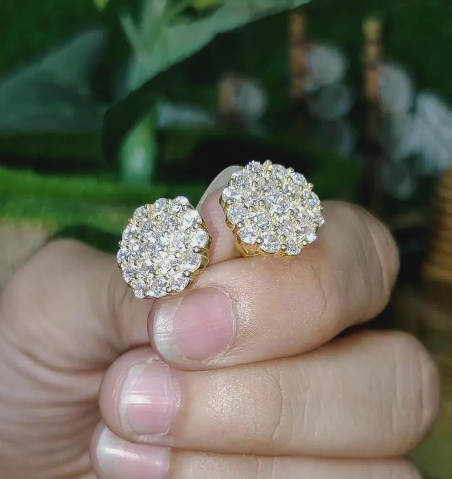 2Ct Round Cut Diamond Women's Stud Earrings Cluster Halo Stud Earrings 14K Yellow Gold Finish 925 Silver Stud Earrings Screw Back Stud