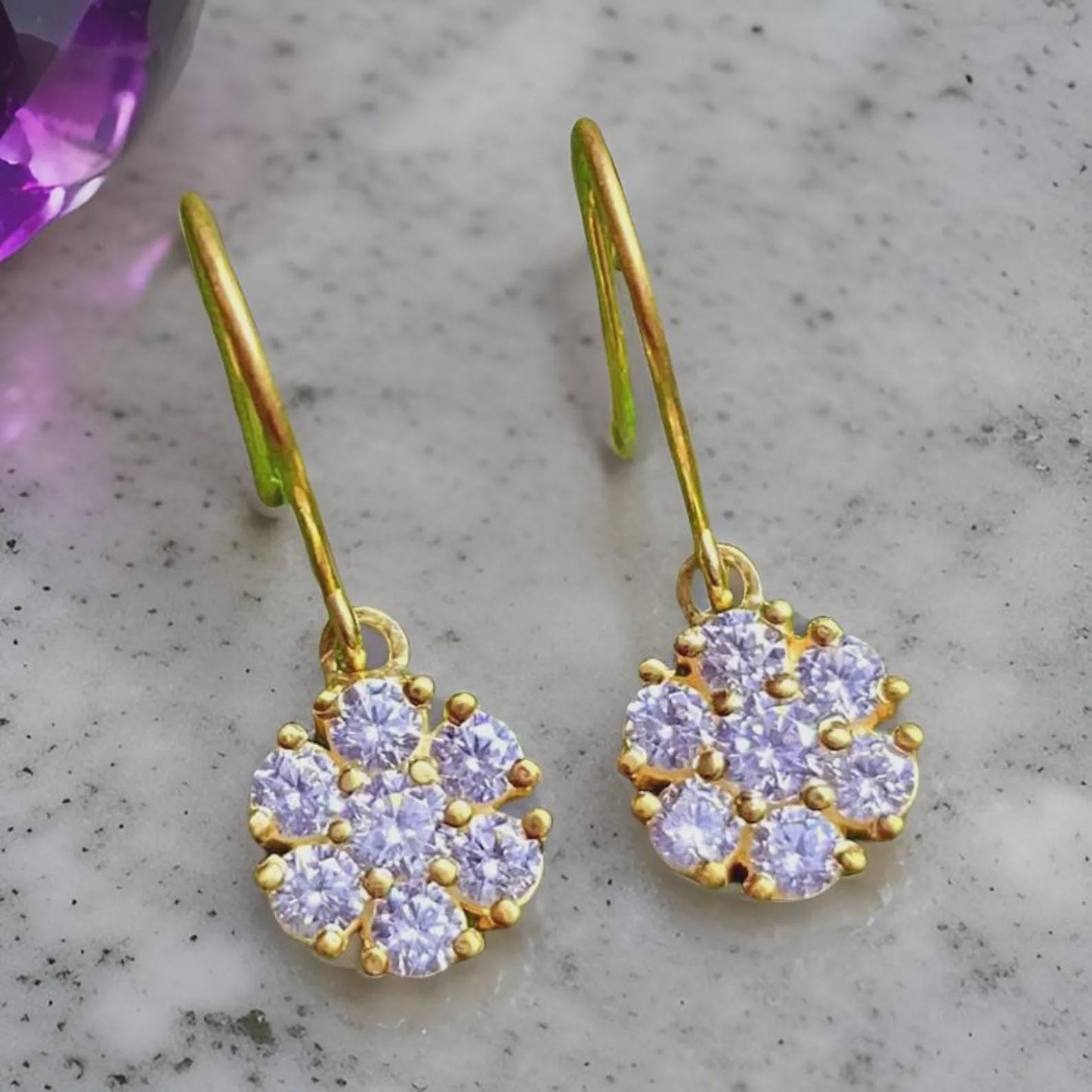 2Ct Round Cut Simulated Diamond Dangle Drop Earrings 14K Yellow Gold Plated 925 Sterling Silver Dangle Earring Anniversary Gift for Her