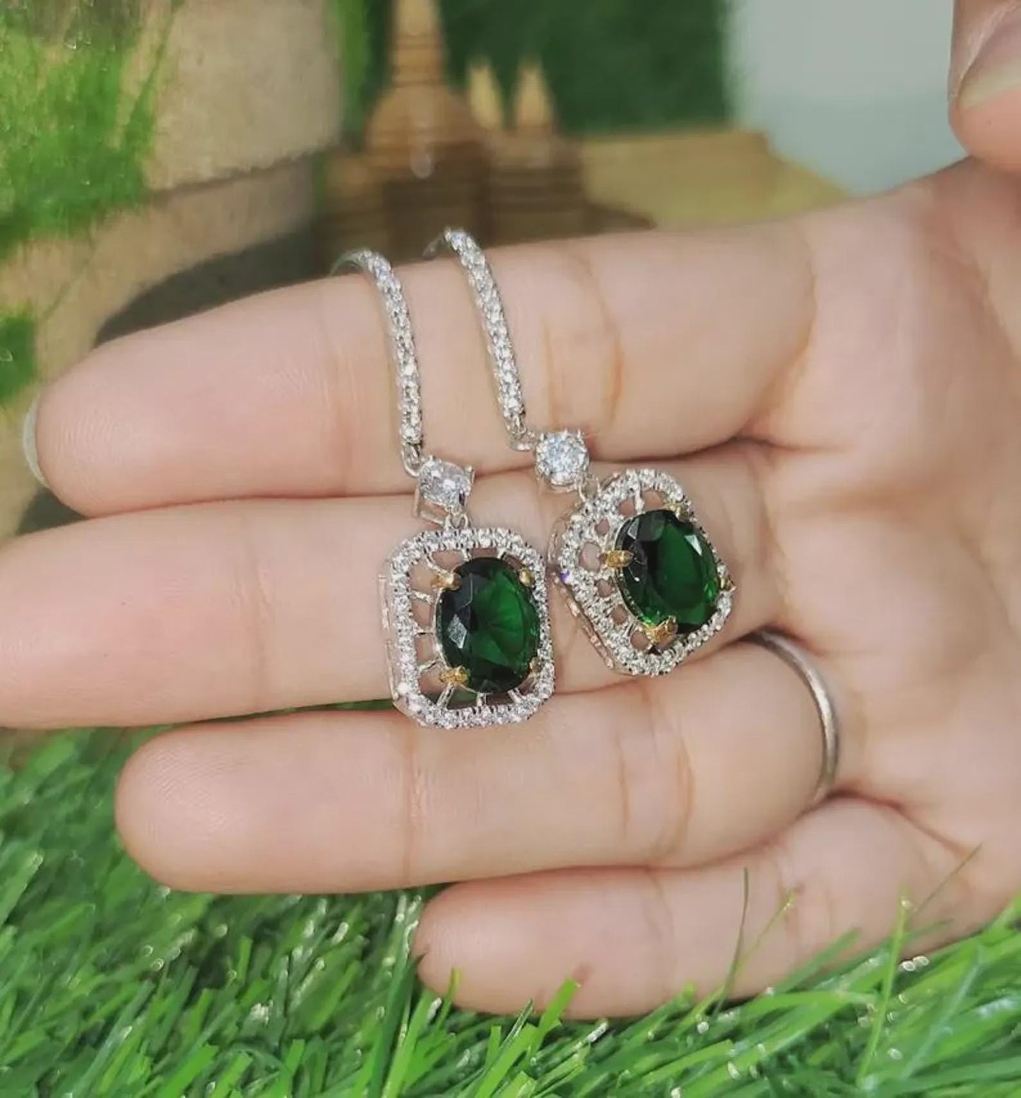 2Ct Oval Cut Green Emerald Elegant Drop Dangle Women's Earrings 14K White Gold Plated - 925 Sterling Silver, Birthday Gift For Her