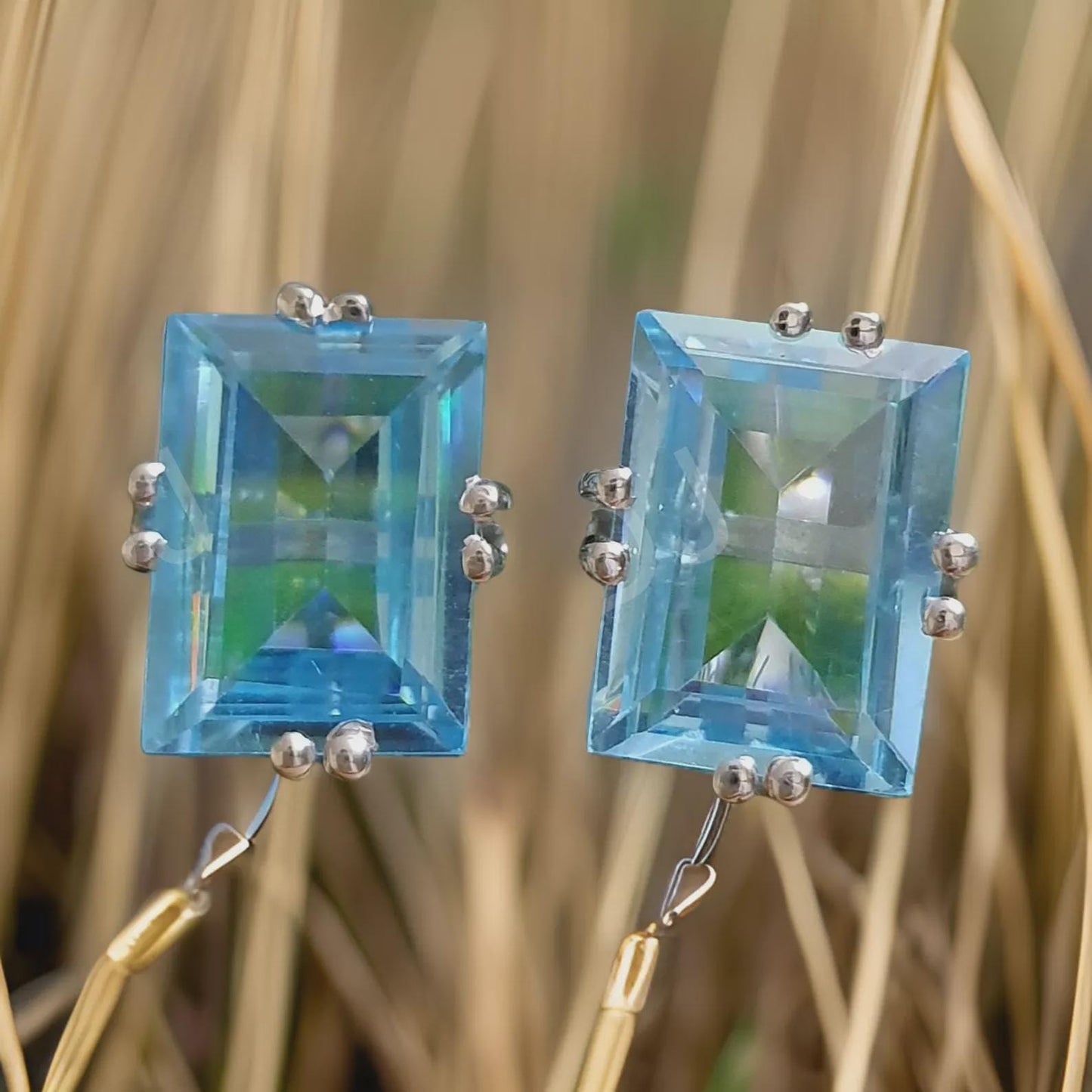 Radiant Cut 4Ct  Blue Topaz Diamond Prong set Solitaire Earrings 14k White Gold Over Stud Earring, Prong Setting Stud ,Gift Fir Her