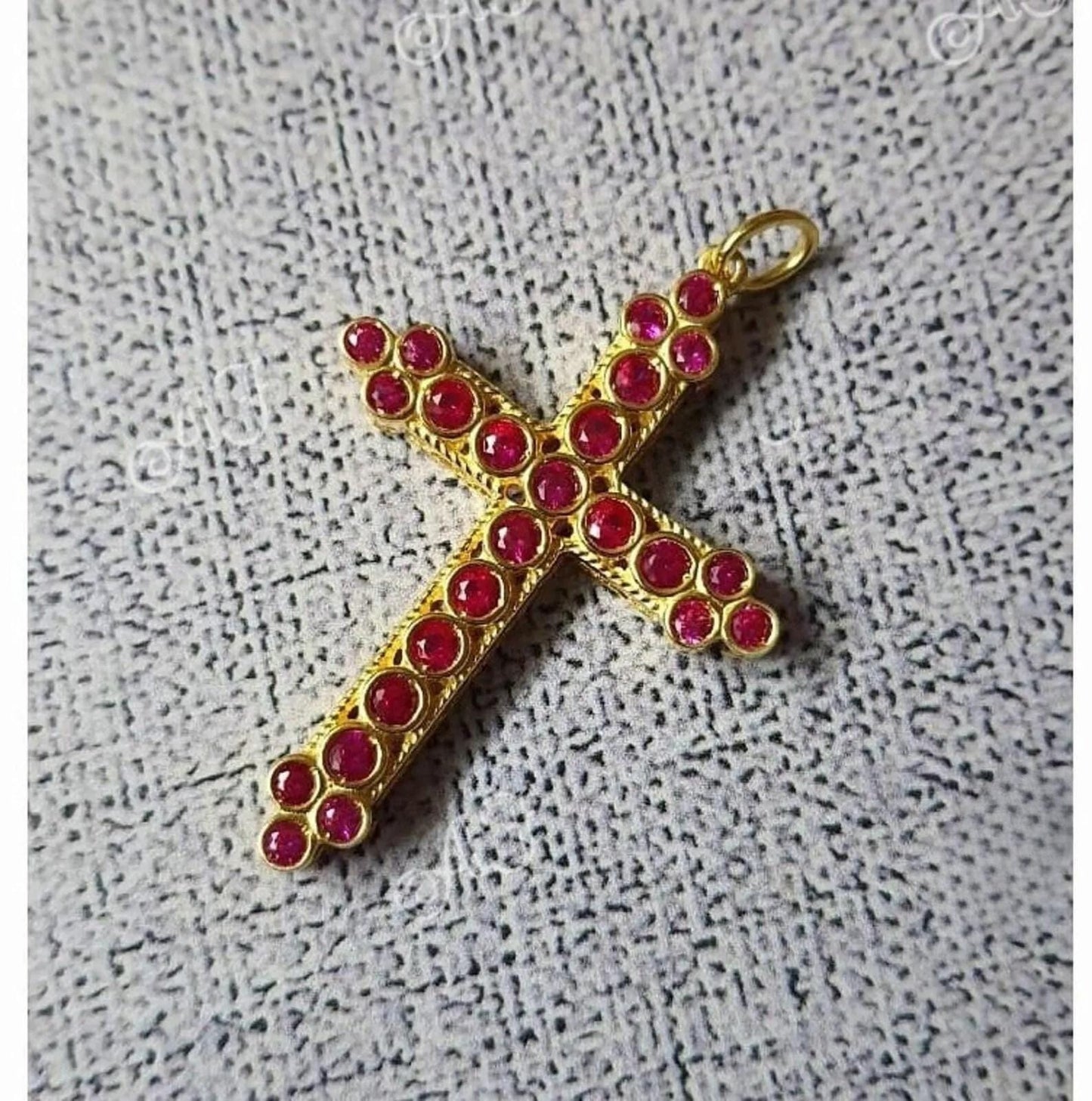 1.50Ct Cross Pendant, Round Red Ruby, Charm Pendant, Hip Hop Unisex Pendant Necklace, Birthday Gift Pendant, Pendant For Love, Gift For Her