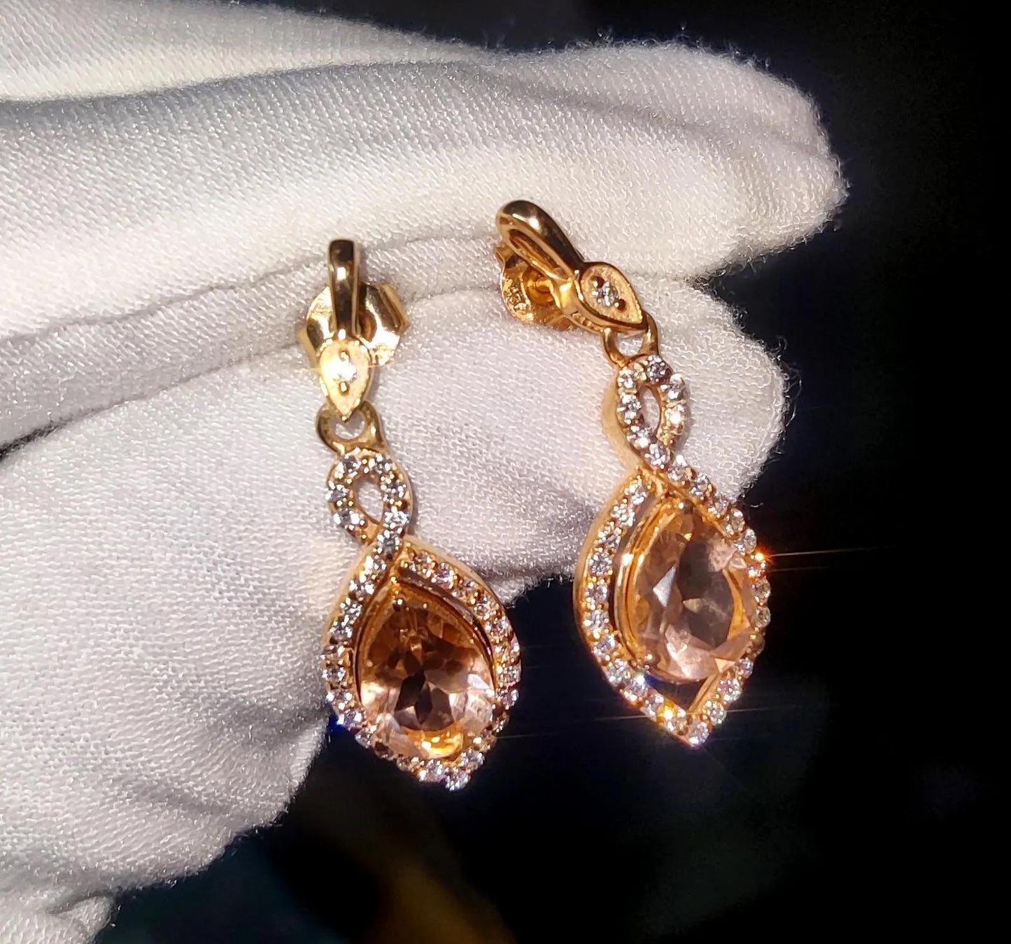 2Ct Morganite Dangle Earrings Pear Cut Simulated morganite Diamond Earrings 14K Yellow Gold Plated 925 Sterling Silver Drop Dangle Earrings
